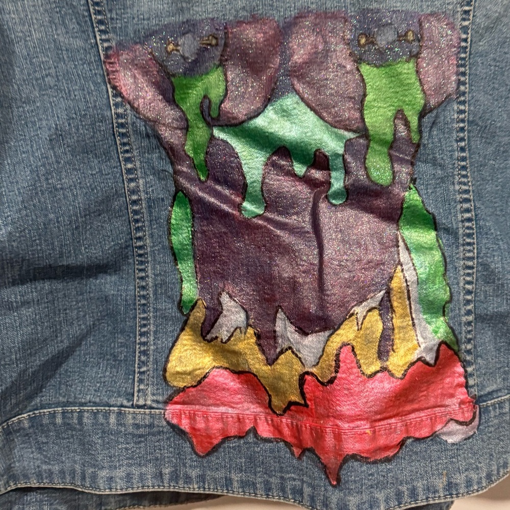 Denim Jacket with Colorful Abstract Design - Picture 7 of 9